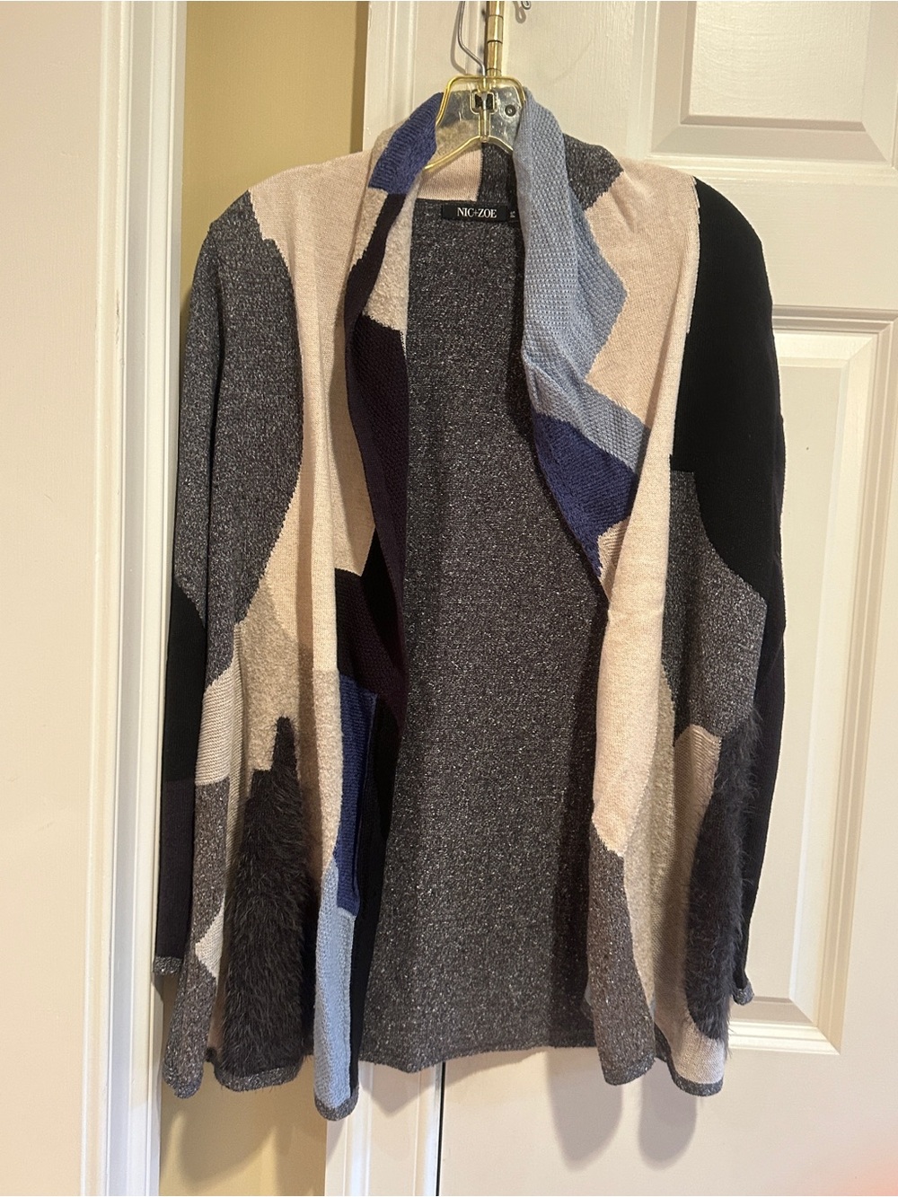 NIC+ZOE Petite Small Colorblock Mixed Knit Open Front Cardigan Sweater